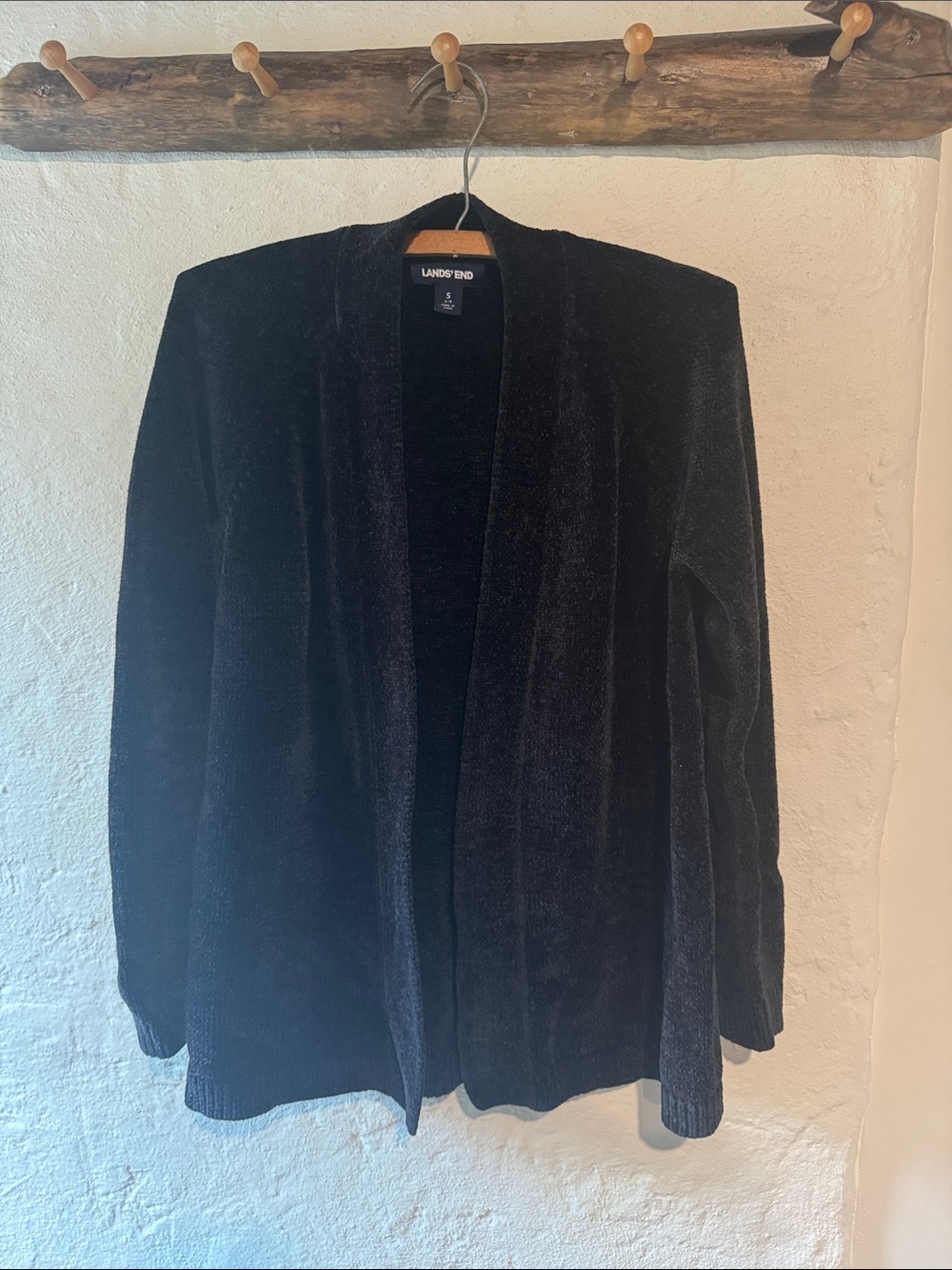 Lands' End Women's Black Open-Front Cardigan